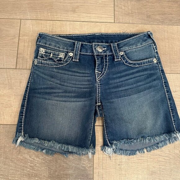 TRU RELIGION WOMENS DENIM SHORTS MID CUT OFF  SIZE 26 - Picture 1 of 9